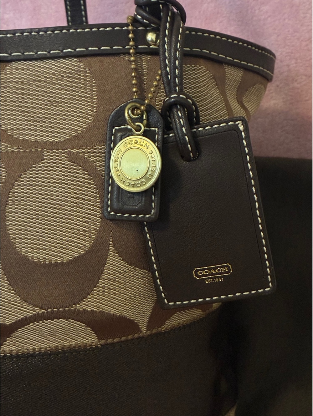 Authentic Coach Hamptons Signature Stripe Tote Bag – Khaki/Brown Y2K Vintage